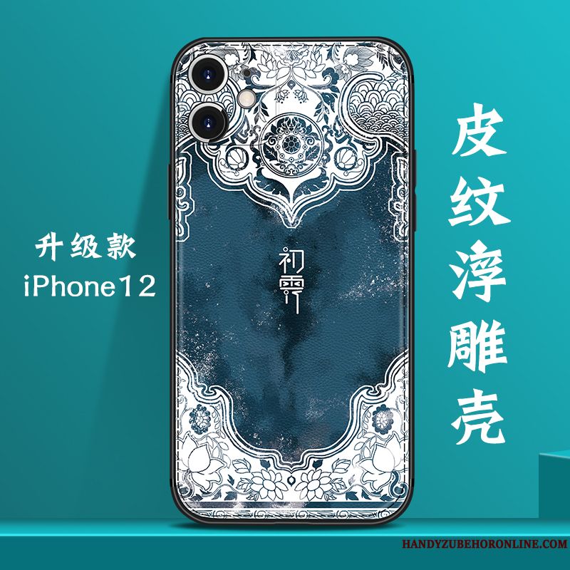 Skal iPhone 12 Kreativa Kinesisk Stil Blå, Fodral iPhone 12 Påsar Telefon Vind