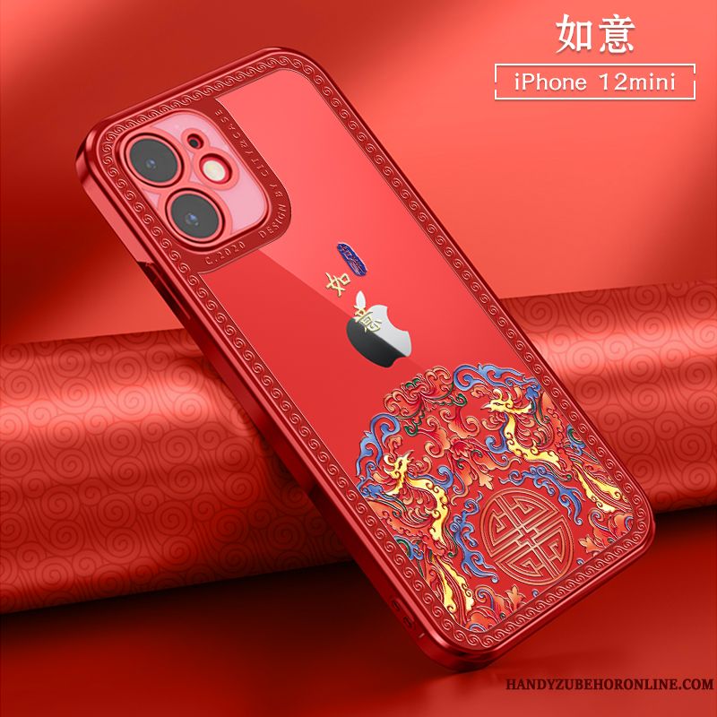 Skal iPhone 12 Mini Mjuk Kinesisk Stil Ny, Fodral iPhone 12 Mini Påsar Fallskydd Röd
