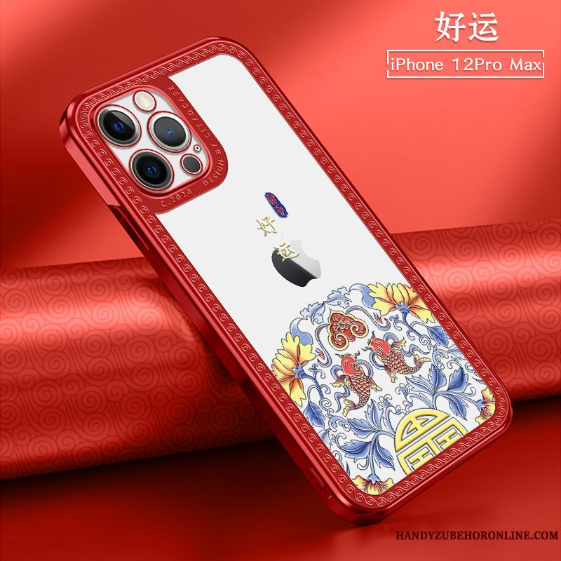 Skal iPhone 12 Pro Max Mjuk Kinesisk Stil Röd, Fodral iPhone 12 Pro Max Påsar Ny Fallskydd