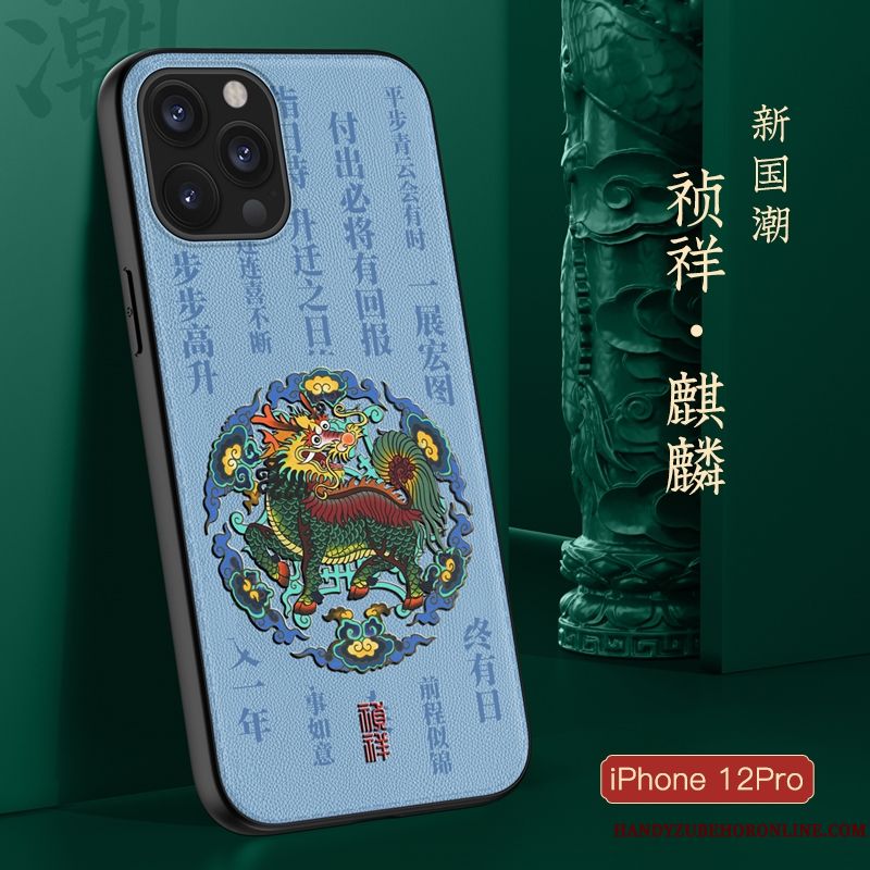 Skal iPhone 12 Pro Mjuk Kinesisk Stil Blå, Fodral iPhone 12 Pro Påsar Trend Varumärke Ny