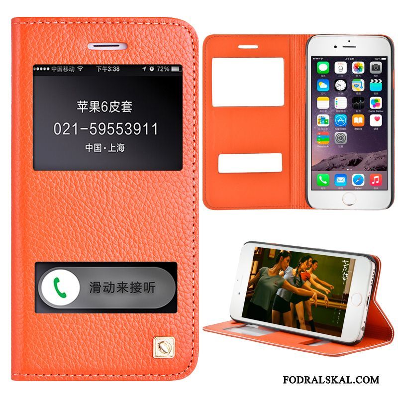 Skal iPhone 6/6s Plus Täcka Telefon Orange, Fodral iPhone 6/6s Plus Läder