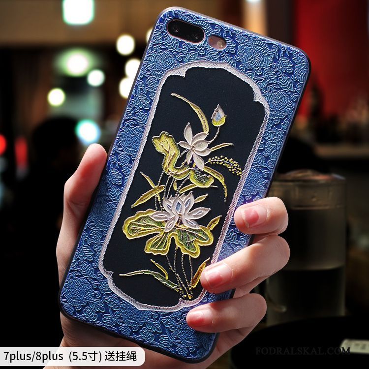 Skal iPhone 7 Plus Kreativa Kinesisk Stiltelefon, Fodral iPhone 7 Plus Påsar Blå Fallskydd