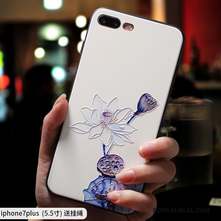 Skal iPhone 7 Plus Påsar Kinesisk Stiltelefon, Fodral iPhone 7 Plus Mjuk Purpur Vit