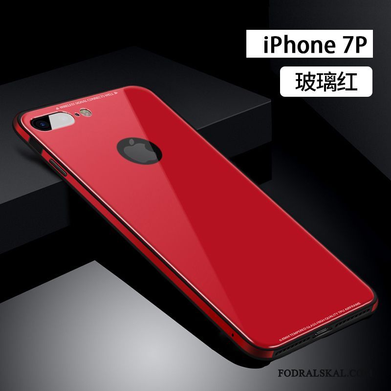 Skal iPhone 7 Plus Påsar Rödtelefon, Fodral iPhone 7 Plus Metall Glas Fallskydd