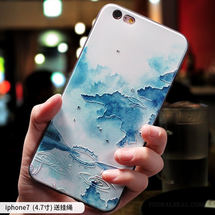 Skal iPhone 7 Påsar Enkel Blå, Fodral iPhone 7 Silikon Kinesisk Stil Hängsmycken