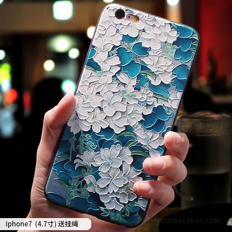 Skal iPhone 7 Påsar Enkel Blå, Fodral iPhone 7 Silikon Kinesisk Stil Hängsmycken
