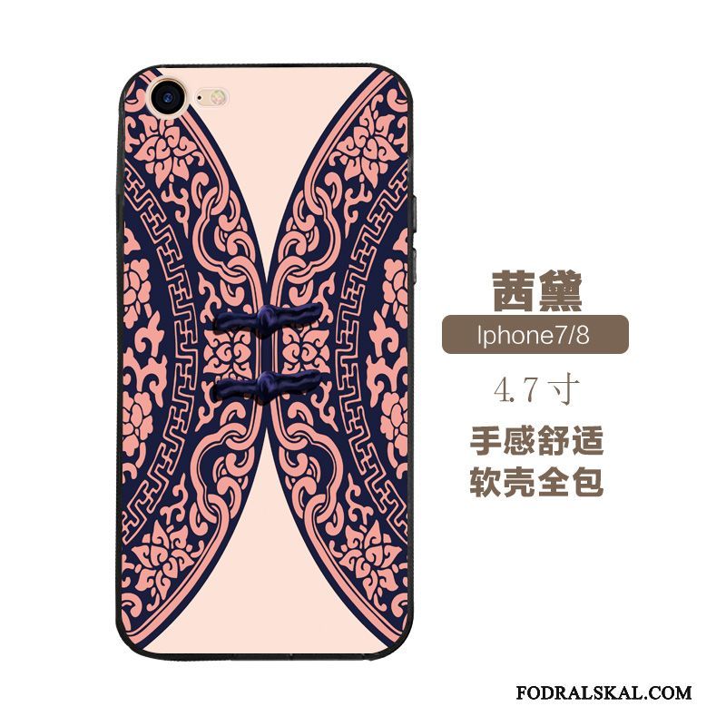 Skal iPhone 7 Silikon Kinesisk Stiltelefon, Fodral iPhone 7 Retro Rosa Konst