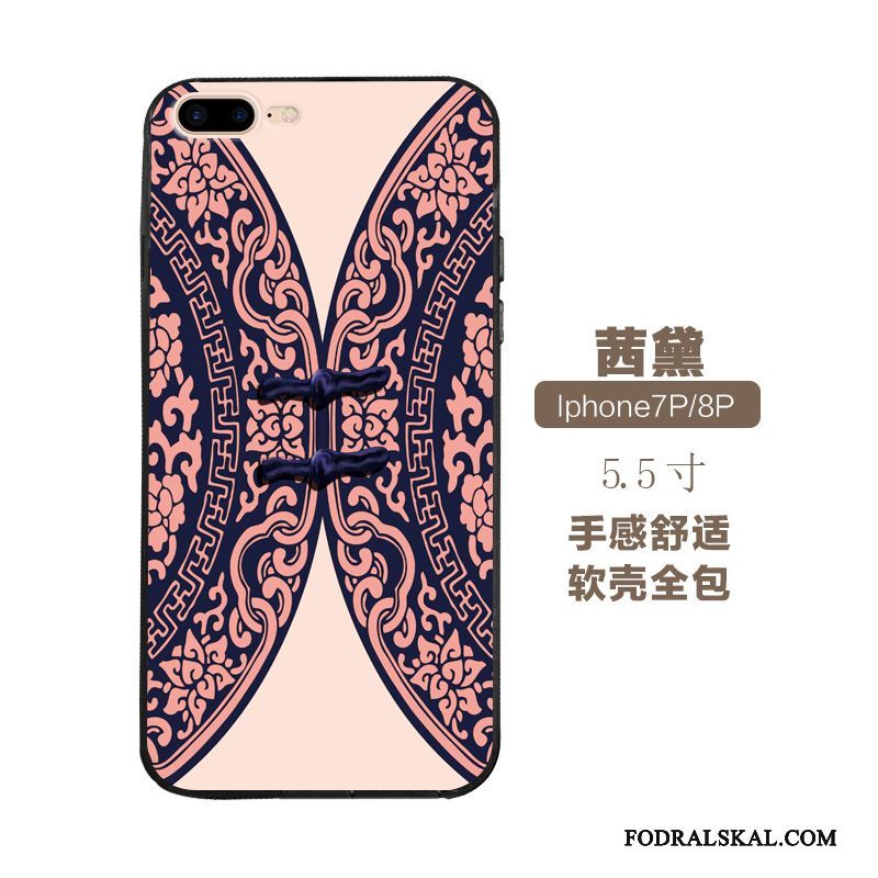 Skal iPhone 7 Silikon Kinesisk Stiltelefon, Fodral iPhone 7 Retro Rosa Konst