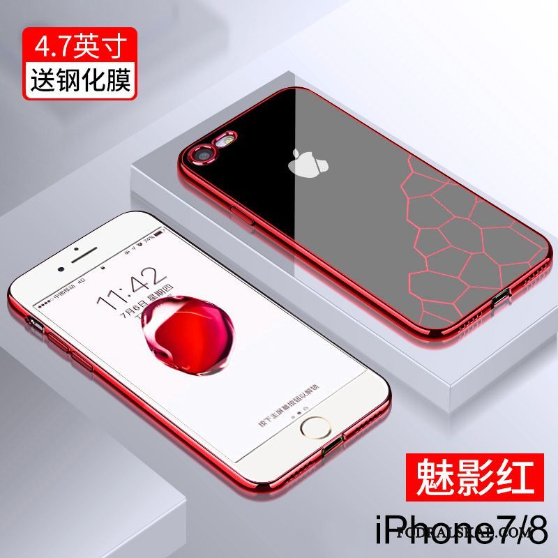 Skal iPhone 7 Silikon Slim Glas, Fodral iPhone 7 Fallskydd Röd