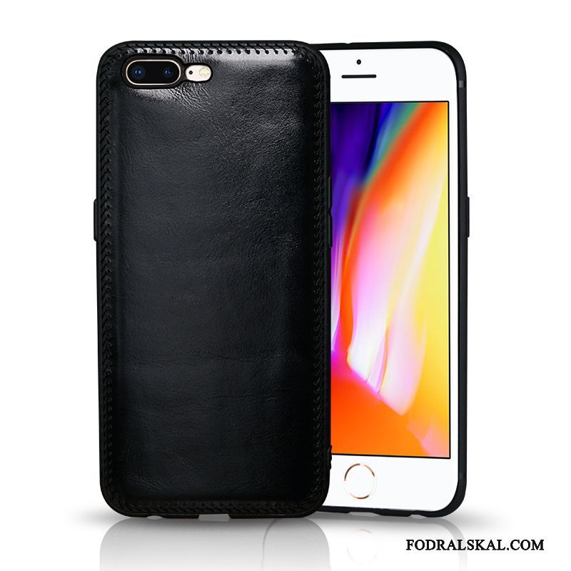 Skal iPhone 8 Plus Läderfodral Handgjord Svart, Fodral iPhone 8 Plus Skydd Telefon Slim