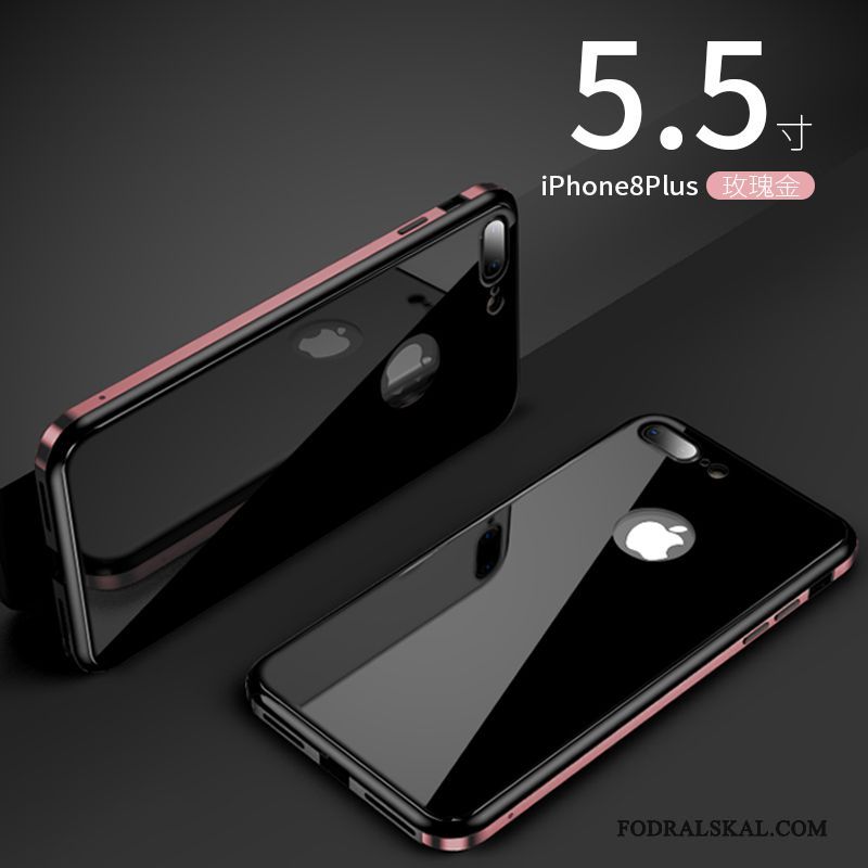 Skal iPhone 8 Plus Metall Fallskydd Röd, Fodral iPhone 8 Plus Silikon Trend Härdat Glas