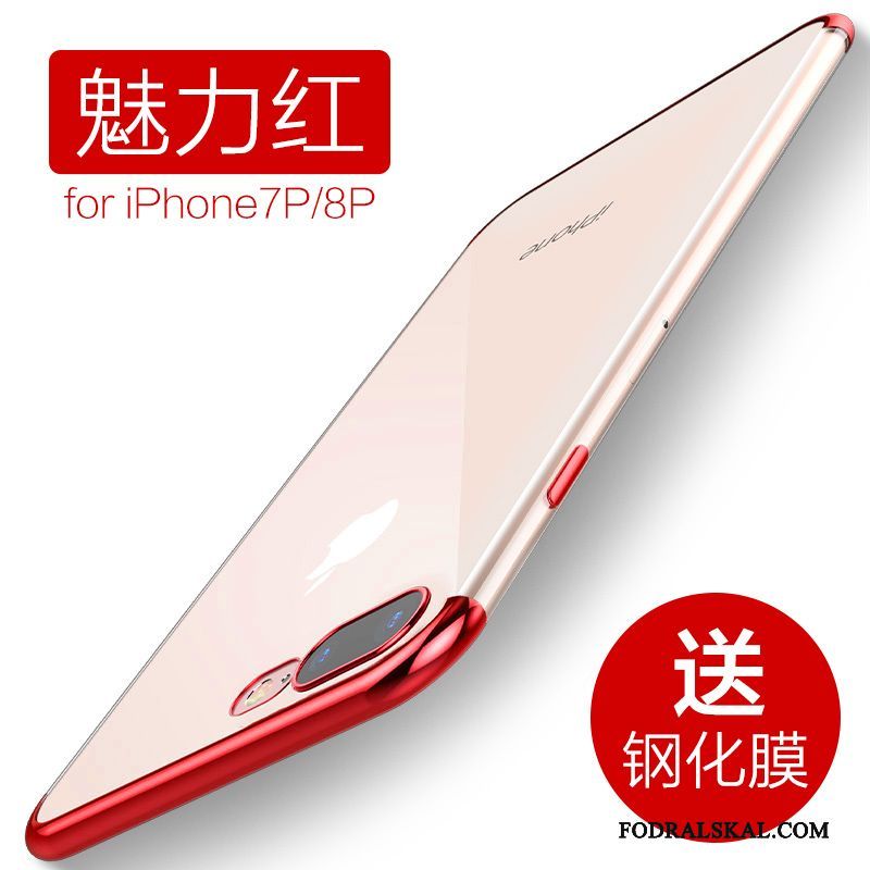 Skal iPhone 8 Plus Mjuk Röd Transparent, Fodral iPhone 8 Plus Påsar Silver Personlighet