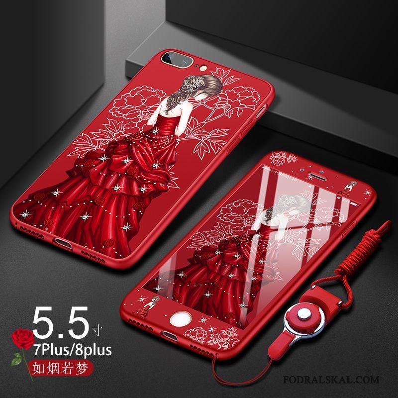Skal iPhone 8 Plus Påsar Röd Fallskydd, Fodral iPhone 8 Plus Mjuk Hängsmyckentelefon