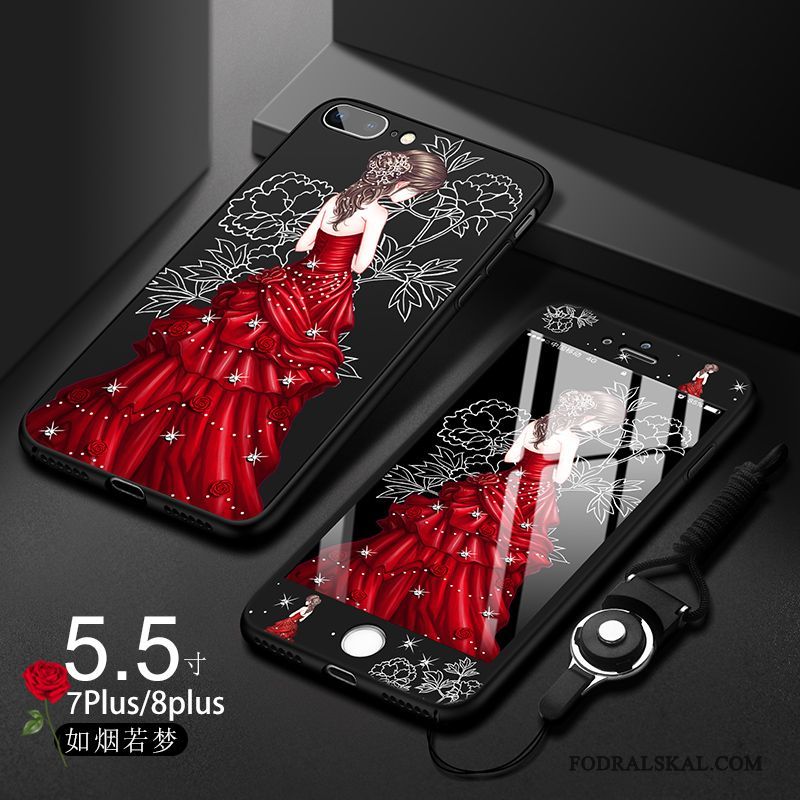 Skal iPhone 8 Plus Påsar Röd Fallskydd, Fodral iPhone 8 Plus Mjuk Hängsmyckentelefon