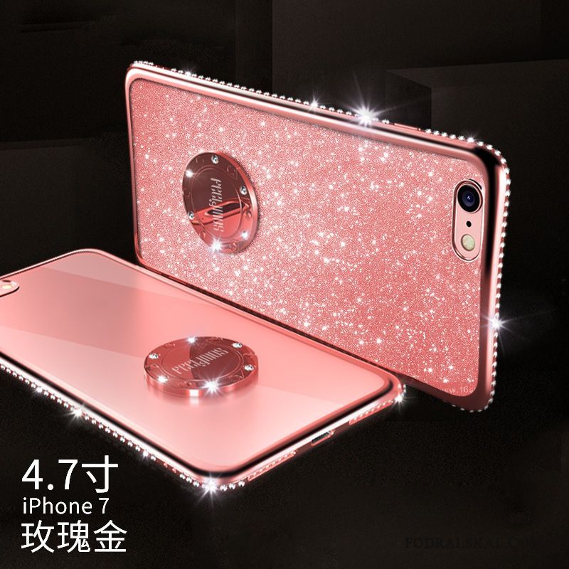 Skal iPhone 8 Plus Strass Ring Elegant, Fodral iPhone 8 Plus Silikon Trend Varumärke Rosa