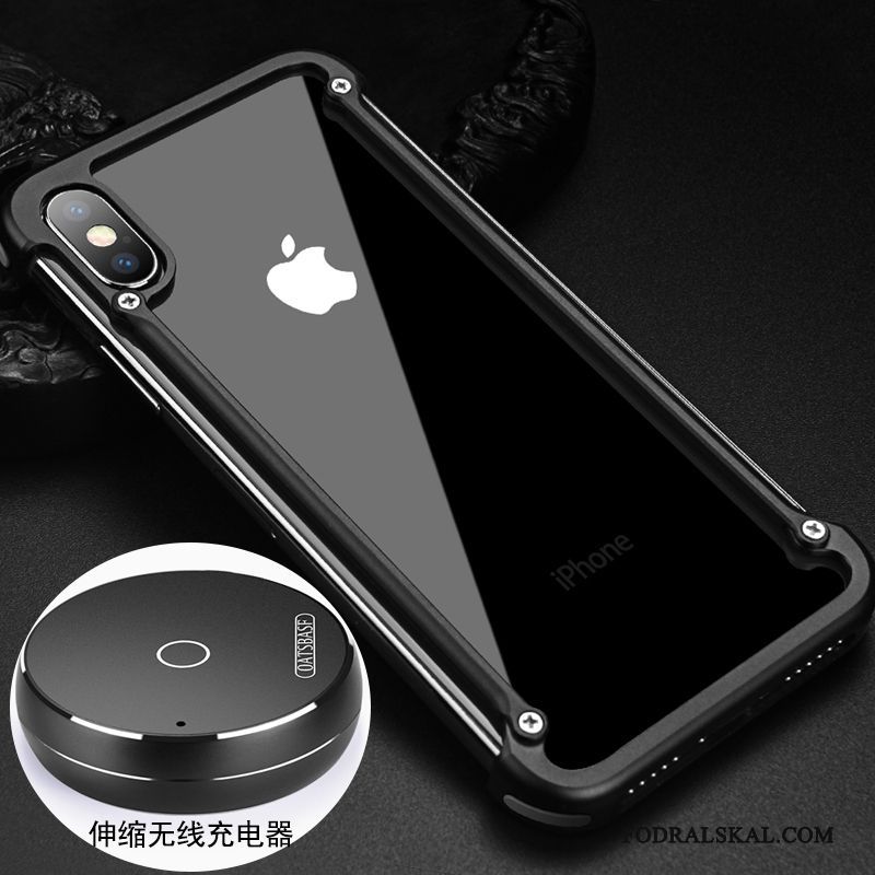 Skal iPhone X Kreativa Frame Svart, Fodral iPhone X Metall Personlighet Fallskydd