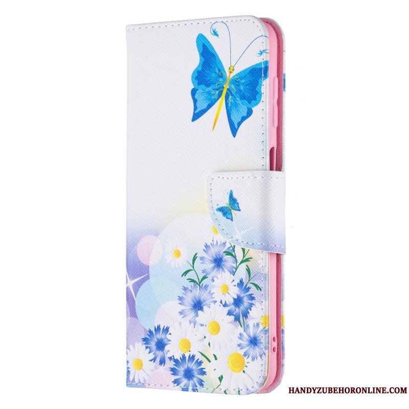 Fodral Samsung Galaxy M32 Målade Fjärilar Och Blommor