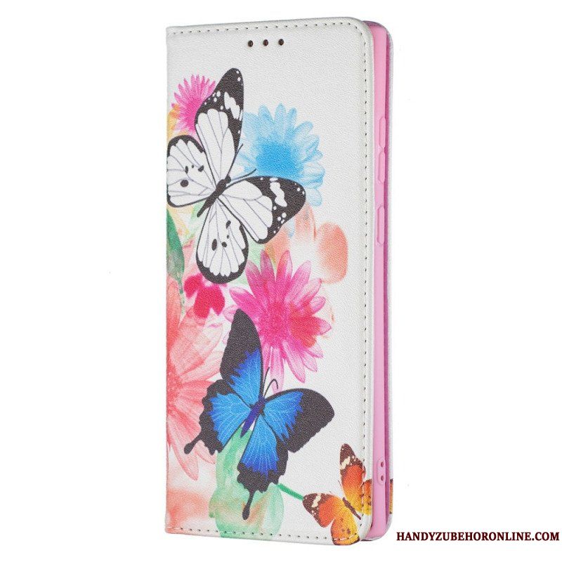 Fodral Samsung Galaxy S22 Ultra 5G Målade Fjärilar Och Blommor