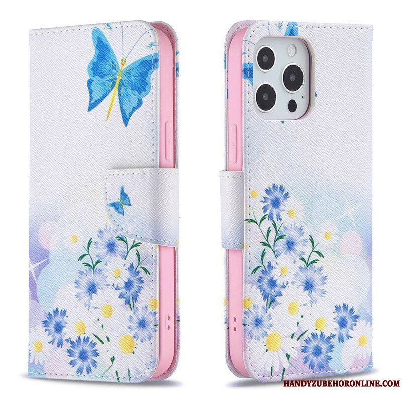 Fodral iPhone 13 Pro Max Målade Fjärilar Och Blommor