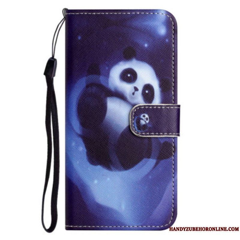 Fodral iPhone 14 Plus Med Kedjar Panda I Rymden Med Snodd