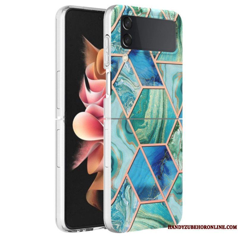 Folio-fodral Mobilskal Samsung Galaxy Z Flip 4 Läderfodral Geometrisk Marmor