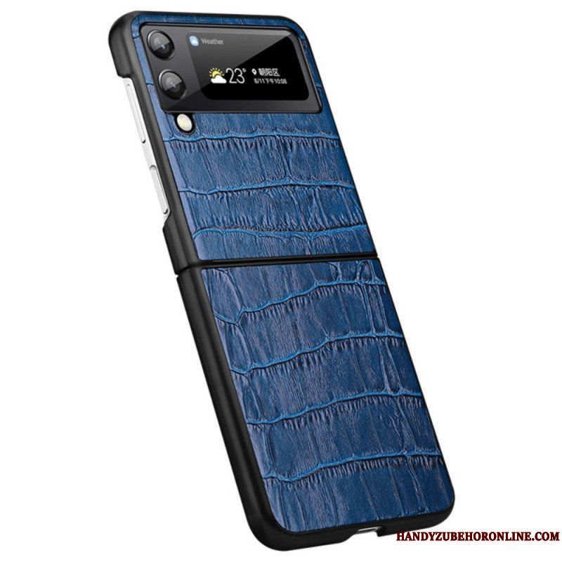 Folio-fodral Skal Samsung Galaxy Z Flip 3 5G Läderfodral Äkta Crocodile Texture Läder