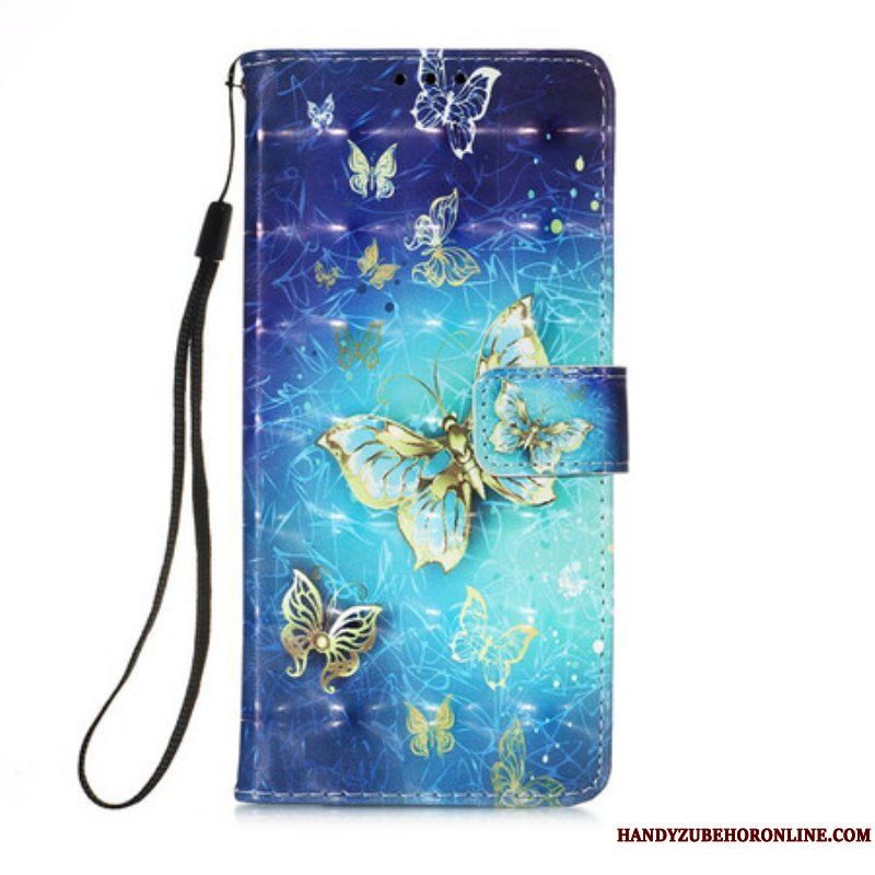 Folio-fodral iPhone 13 Mini Golden Butterflies Lanyard