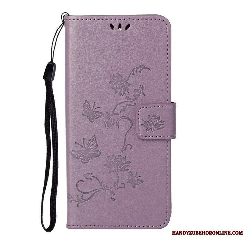 Folio-fodral iPhone 13 Pro Med Kedjar Fjärilar Och Blommor Rem
