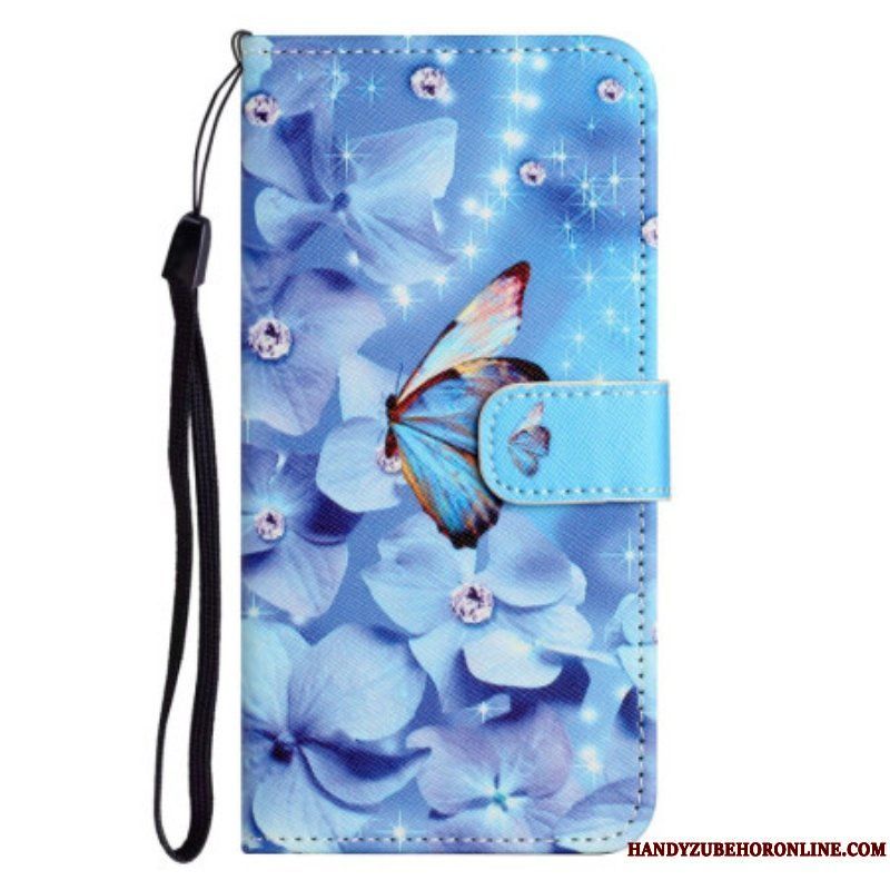Folio-fodral iPhone 14 Plus Med Kedjar Strappy Diamond Butterflies