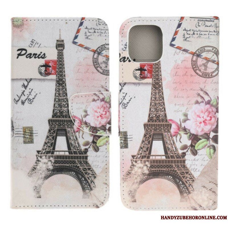 Läderfodral iPhone 13 Mini Retro Eiffeltorn