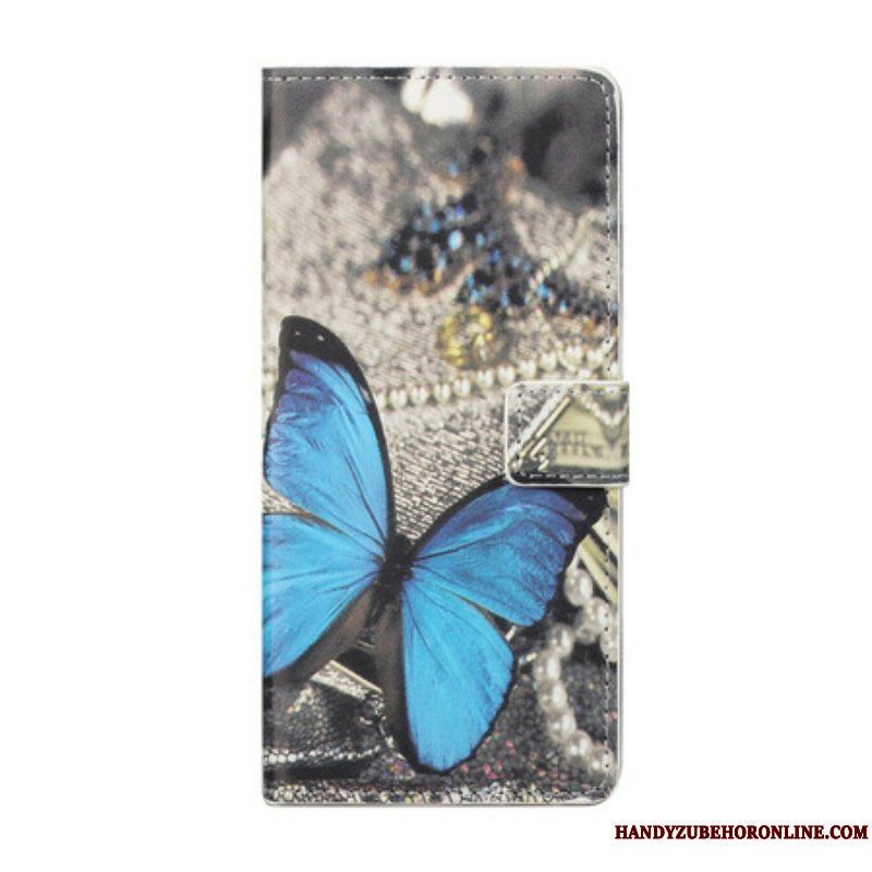 Läderfodral iPhone 13 Pro Blå Fjäril