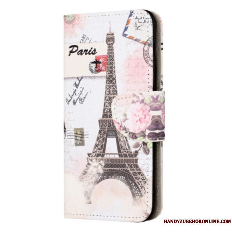 Läderfodral iPhone 15 Plus Vintage Eiffeltorn