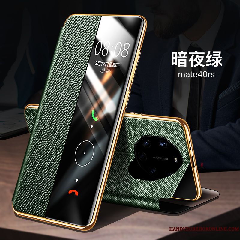 Skal Huawei Mate 40 Rs Påsar Fallskyddtelefon, Fodral Huawei Mate 40 Rs Läderfodral Ny Grön