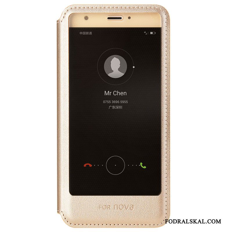 Skal Huawei Nova Skydd Guld Fallskydd, Fodral Huawei Nova Läderfodral Telefon