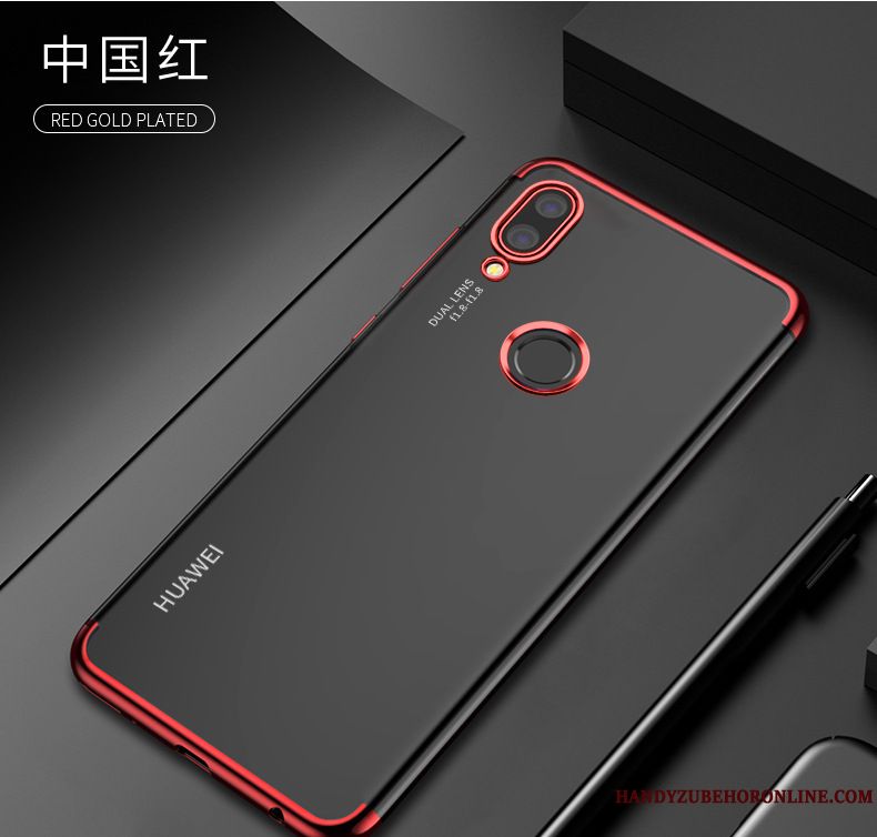 Skal Huawei P20 Lite Mjuk Transparent Röd, Fodral Huawei P20 Lite Skydd Telefon Fallskydd