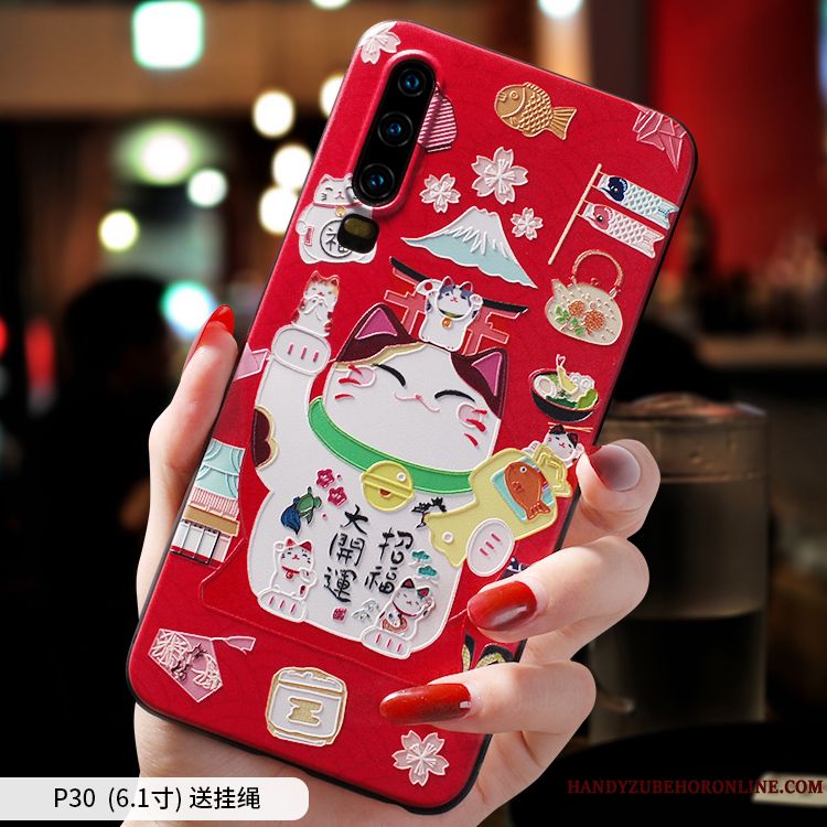 Skal Huawei P30 Kreativa Rikedomtelefon, Fodral Huawei P30 Mjuk Trend Röd