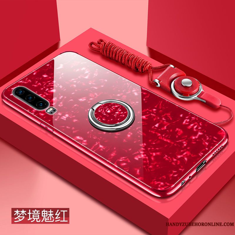Skal Huawei P30 Mjuk Glas Röd, Fodral Huawei P30 Silikon Trendtelefon