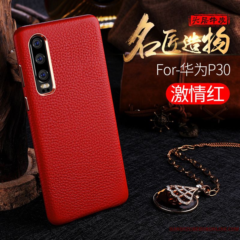 Skal Huawei P30 Påsar Trend Varumärketelefon, Fodral Huawei P30 Läder Fallskydd Röd