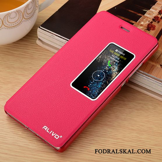 Skal Huawei P8 Täcka Röd Fallskydd, Fodral Huawei P8 Läderfodral Telefon