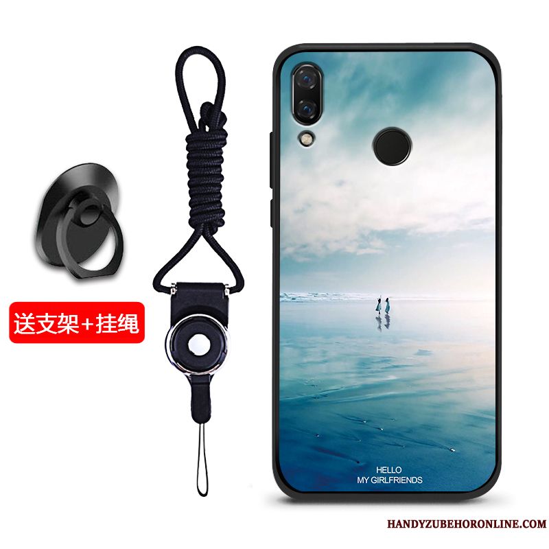 Skal Huawei Y7 2019 Mjuk Blåtelefon, Fodral Huawei Y7 2019 Skydd Nubuck