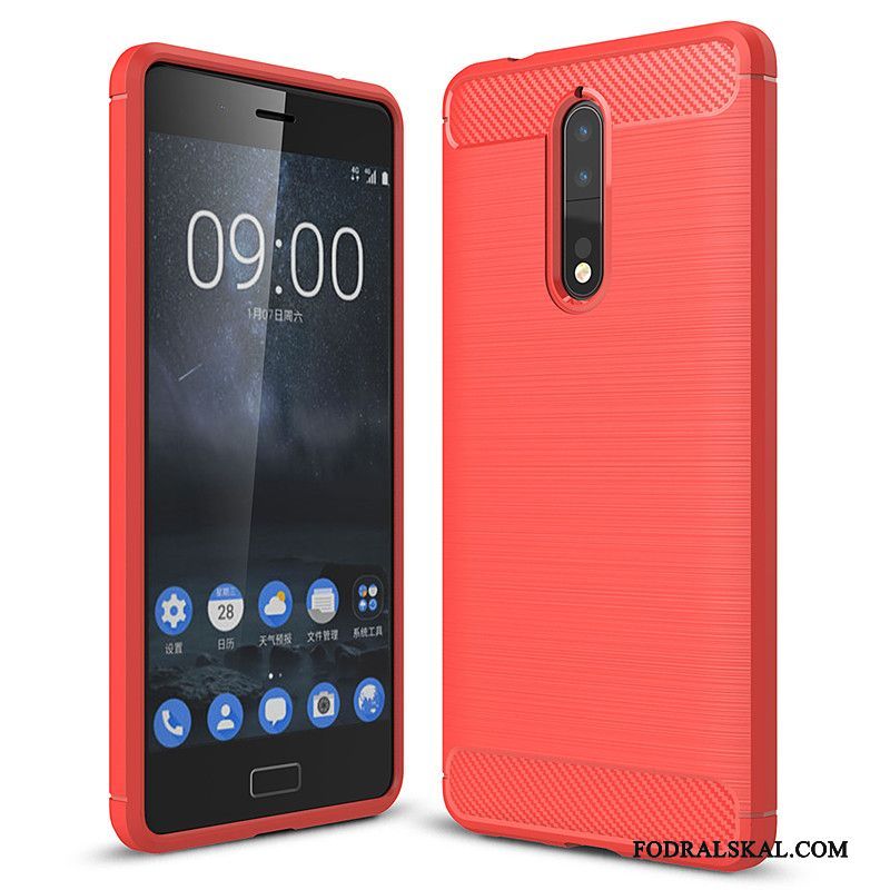 Skal Nokia 8 Mjuk Kostfiber Röd, Fodral Nokia 8 Skydd Telefon