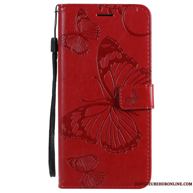 Skal Redmi Note 8t Mjuk Telefon Röd, Fodral Redmi Note 8t Läderfodral Fjärilblommor Fallskydd