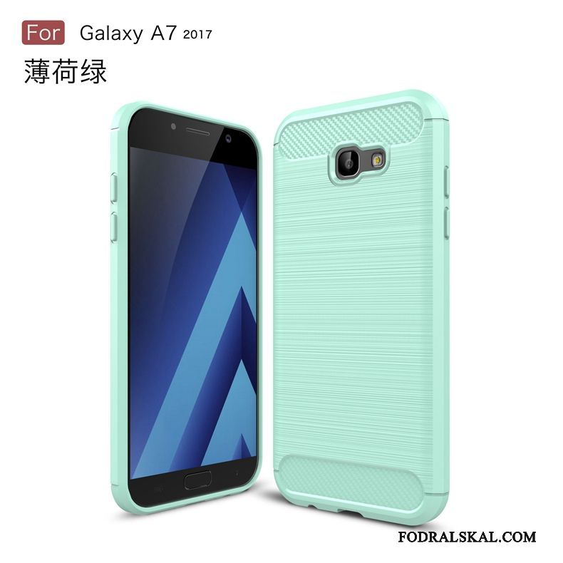 Skal Samsung Galaxy A7 2017 Silikon Telefon Grön, Fodral Samsung Galaxy A7 2017 Tecknat Fallskydd Kostfiber