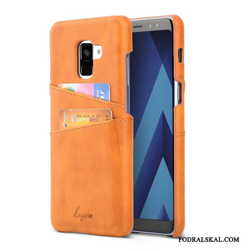 Skal Samsung Galaxy A8+ Läder Telefon Business, Fodral Samsung Galaxy A8+ Skydd Kort Orange