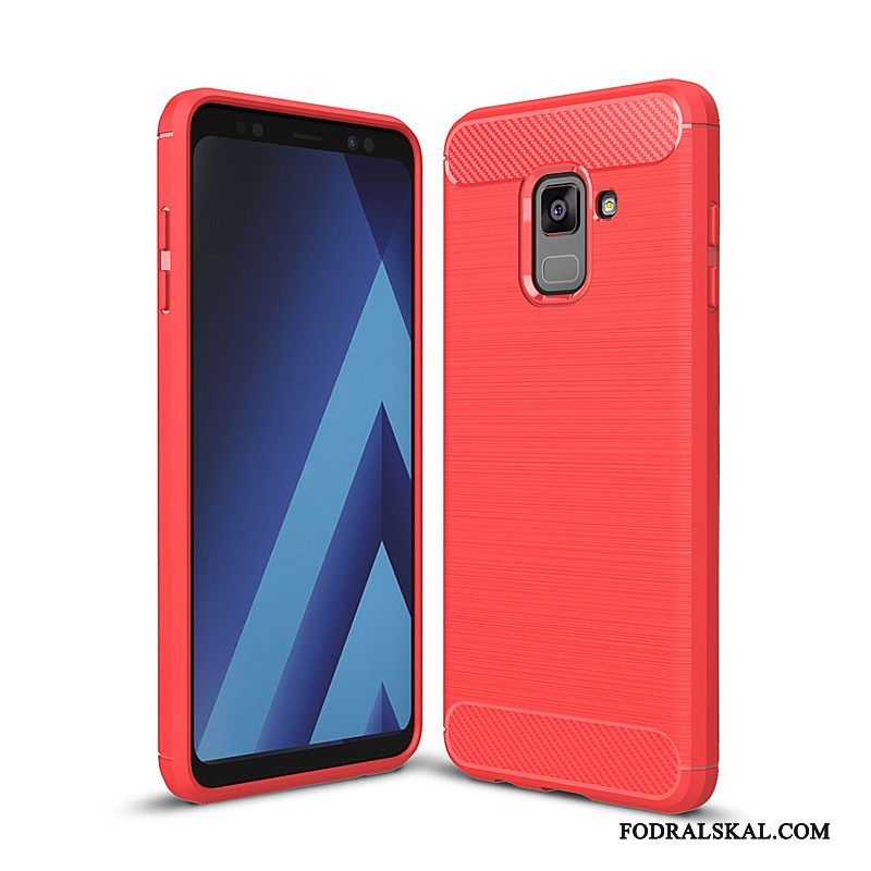 Skal Samsung Galaxy A8+ Mjuk Fallskydd Kostfiber, Fodral Samsung Galaxy A8+ Påsar Telefon Röd