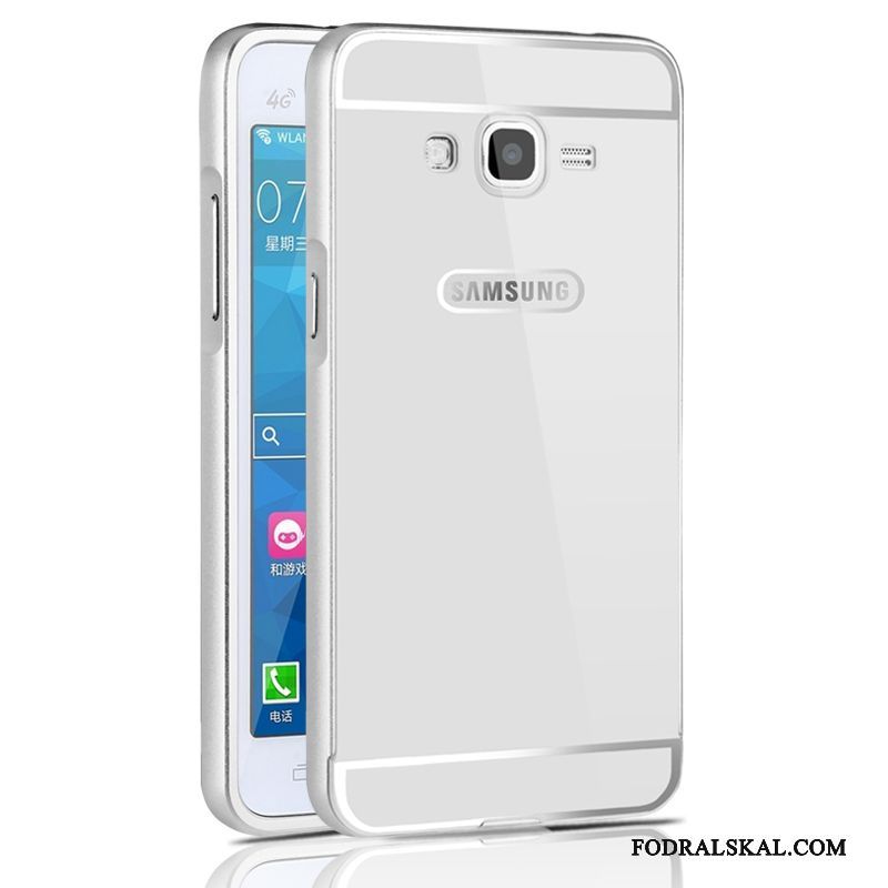 Skal Samsung Galaxy J3 2015 Metall Frame Hård, Fodral Samsung Galaxy J3 2015 Skydd Fallskydd Silver