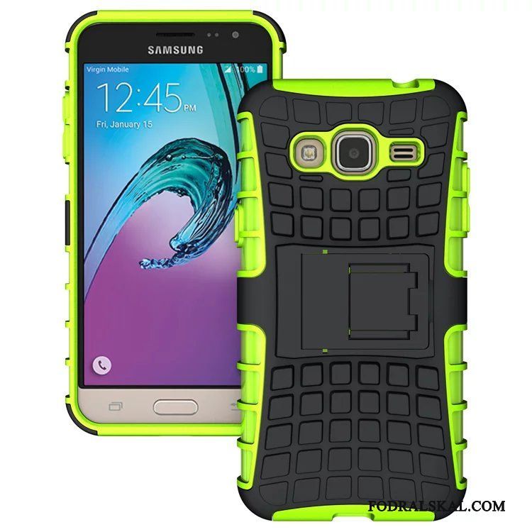 Skal Samsung Galaxy J3 2016 Support Purpur Grön, Fodral Samsung Galaxy J3 2016 Silikon Fallskyddtelefon