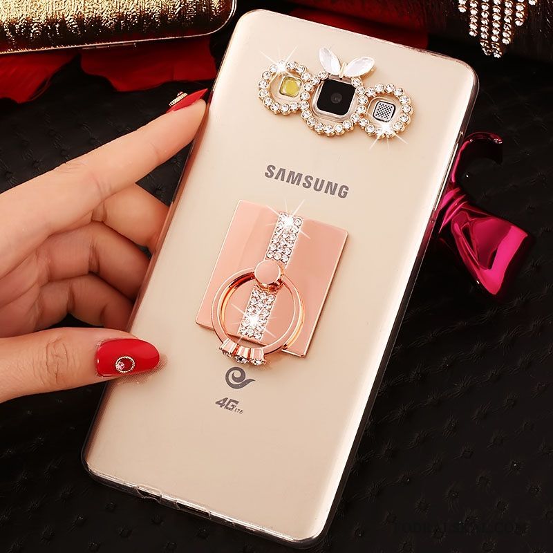 Skal Samsung Galaxy J7 2015 Strass Fallskydd Slim, Fodral Samsung Galaxy J7 2015 Skydd Ring Rosa