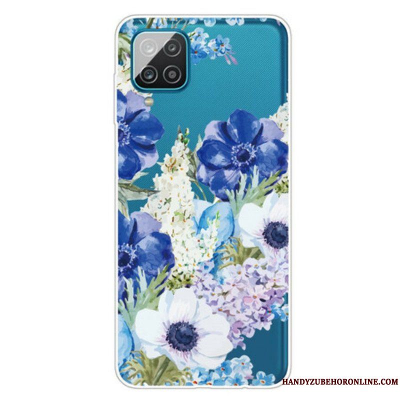 Skal Samsung Galaxy M12 / A12 Sömlös Akvarell Blå Blommor
