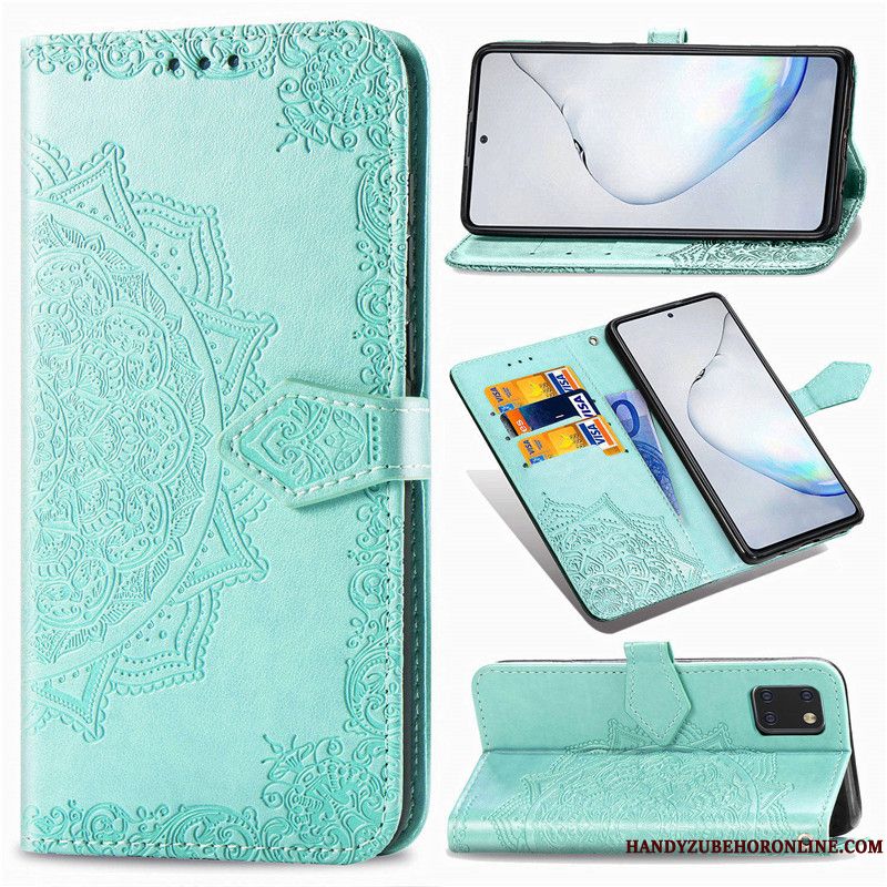 Skal Samsung Galaxy Note 10 Lite Täcka Solid Färg Grön, Fodral Samsung Galaxy Note 10 Lite Lättnad Embossingtelefon